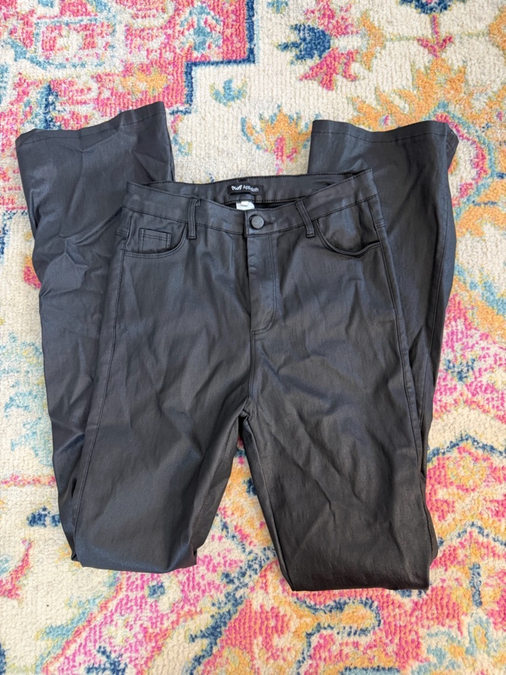 Aphroth Black Faux Leather Pants High Rise Straight Leg Size M